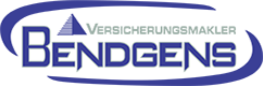Logo mit dem Text "Versicherungsmakler Bendgens" in blauer Schrift, umgeben von einem geschwungenen blauen Rahmen.