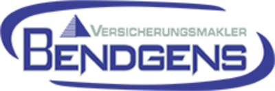 Logo mit dem Text "Versicherungsmakler Bendgens" in blauer Schrift, umgeben von geschwungenen Linien.