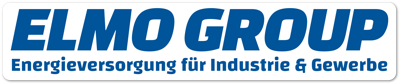 Blaues Logo mit dem Text "ELMO GROUP Energieversorgung f&uuml;r Industrie & Gewerbe" auf wei&szlig;em Hintergrund.